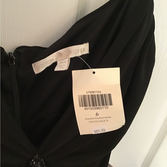 Boston Proper Jeweled Ruched Dress Proper Black - Picture 4 of 11